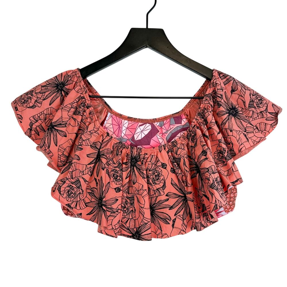 Maaji Boogie Wonderland Ruffled Off Shoulder Pink Bikini Top - Size L